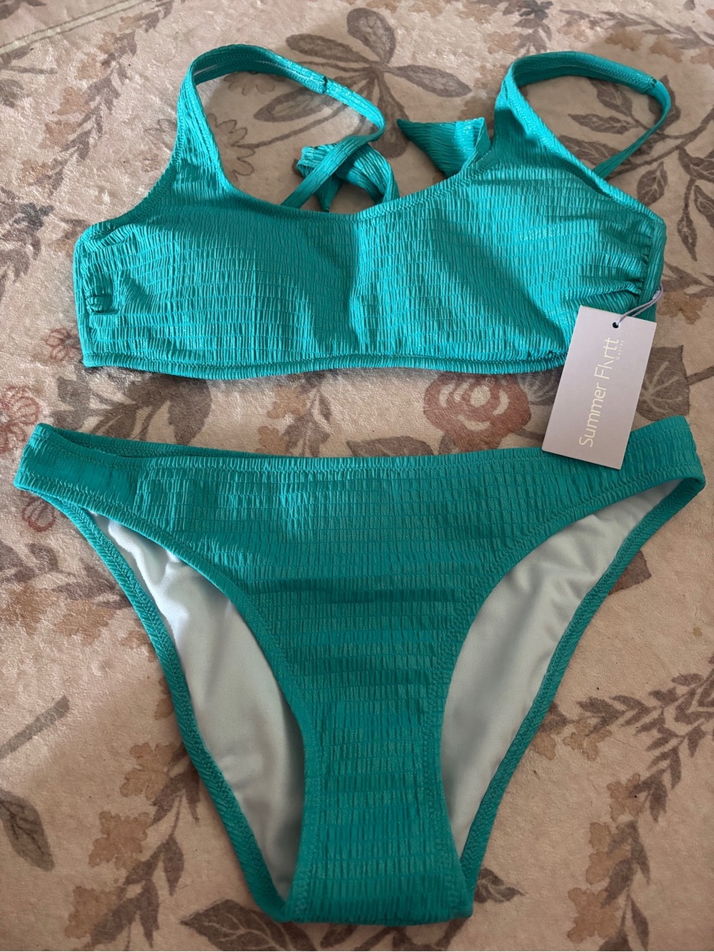Flirtt Teal Textured Bikini Set
